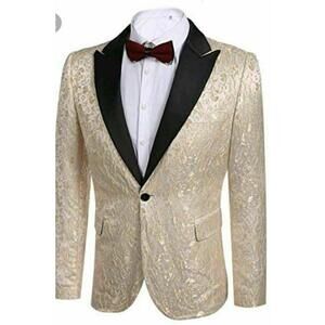 Coofandy Luxury Fashion Modern Men's Suits Cream Jacquard print Sz L NWT!